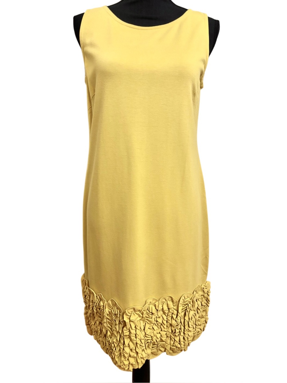 Taylor Solid Yellow Summer Coastal Sleeveless Shift Dress Ruffled Hem - Size 8